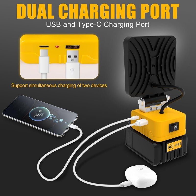 T-SUN 50W 5000LM LED Work Light, Cordless Portable Light for Dewalt 20V Max Battery(Not Included), with USB C & USB Port for Jobsite, Emergency, Garage, Car Repair. - Image 5